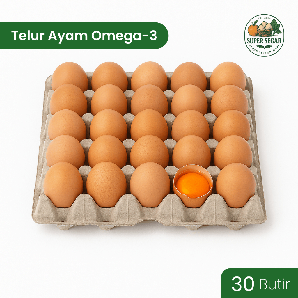 

Telur Ayam Omega Curah 1tray (30 butir) Super Segar