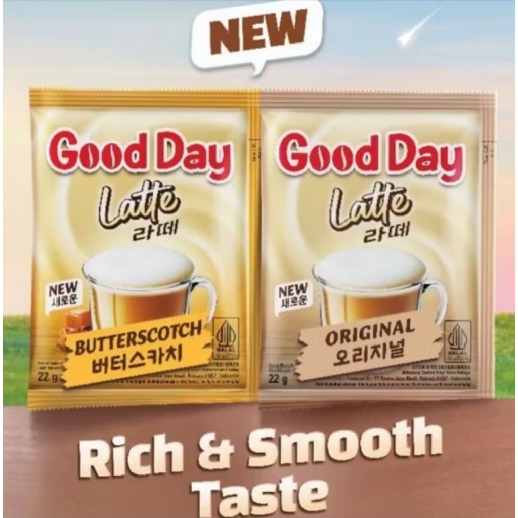 

Goodday Latte Original & Butterscotch 1 Renceng Isi 10 Sachet