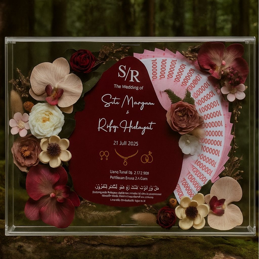 mahar akrilik transparan / simbolis pernikahan/ mahar murah / frame mahar akrilik