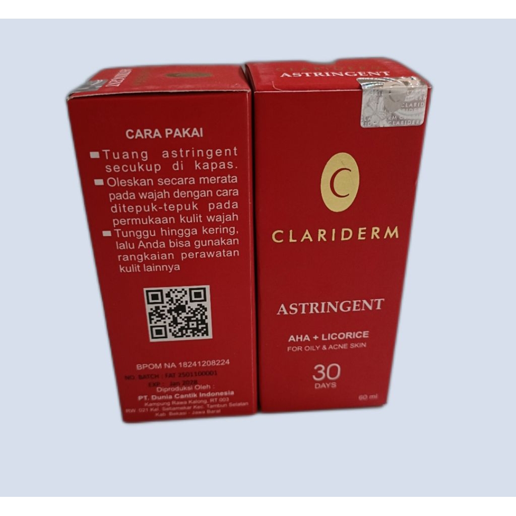 toner clariderm astringent bpom