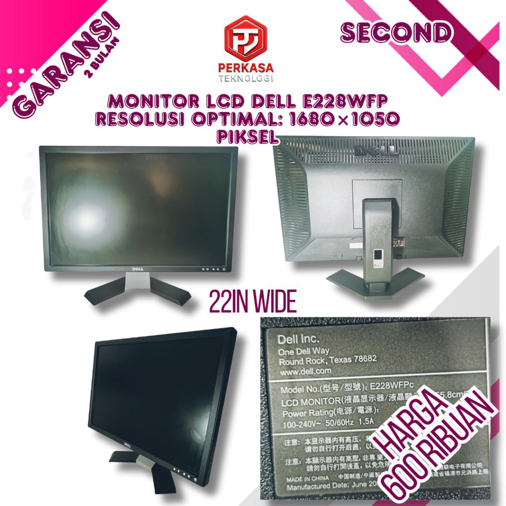monitor LCD Dell E228WFP second seperti baru