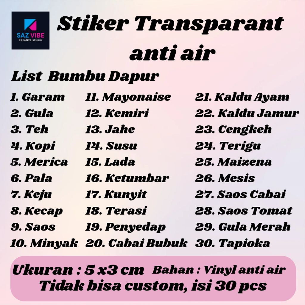 

Stiker Transparant bahan dapur Toples nama label murah