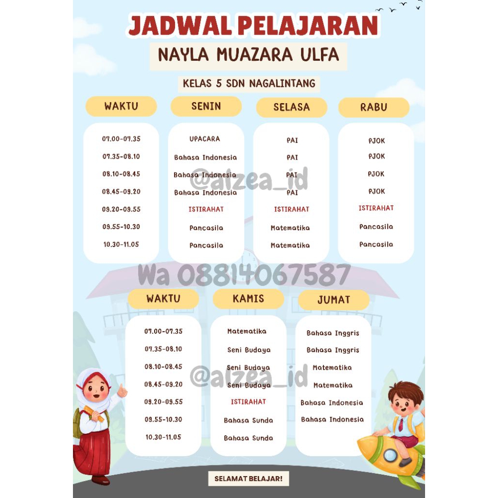 

(1 Hari Jadi) Jadwal Pelajaran A4