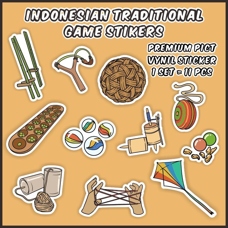 

[1 pack] Indonesian Traditional Games Stickers (Stiker Tradisional Mainan Indonesia) Cocok untuk oleh-oleh / scrapbook / jurnal / diary / Sticker Pack / Ecer - ddu-du sticker