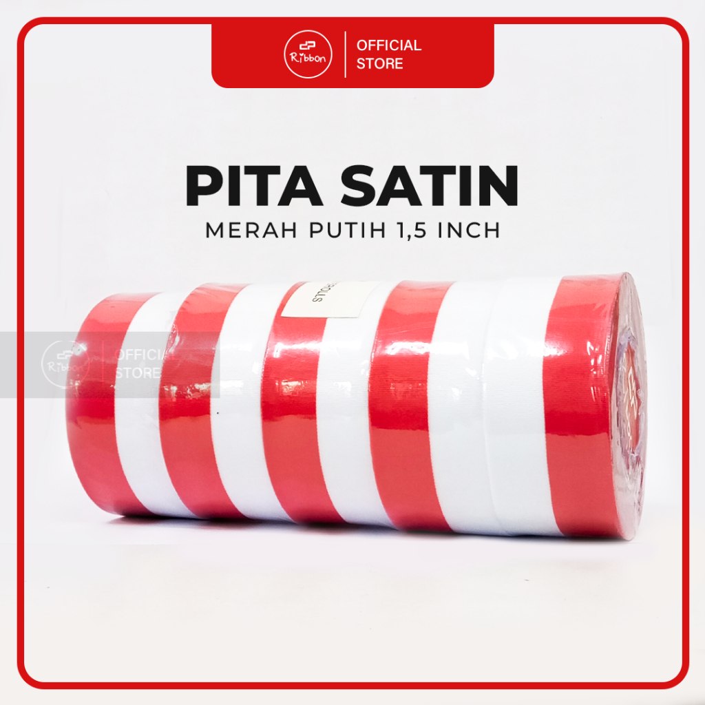 

1 SLOP Pita Satin MERAH PUTIH 1,5" 4cm Saten 1.5 Inch Ribbon 1 Slop Pita Kain4 cm 5 ROLL