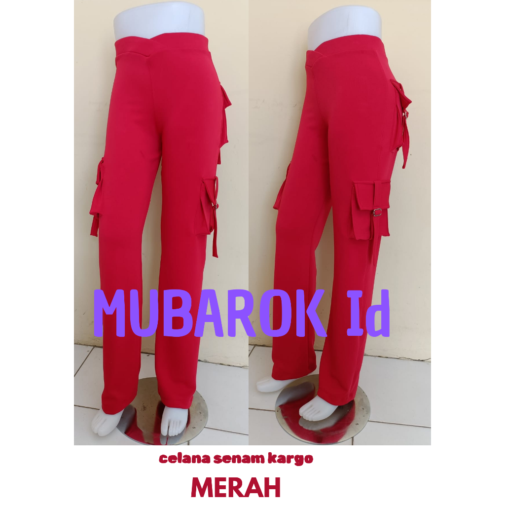 CELANA SENAM KARGO WANITA / CELANA PANJANG WANITA / BAHAN TEBAL DAN MELAR / WARNA MERAH