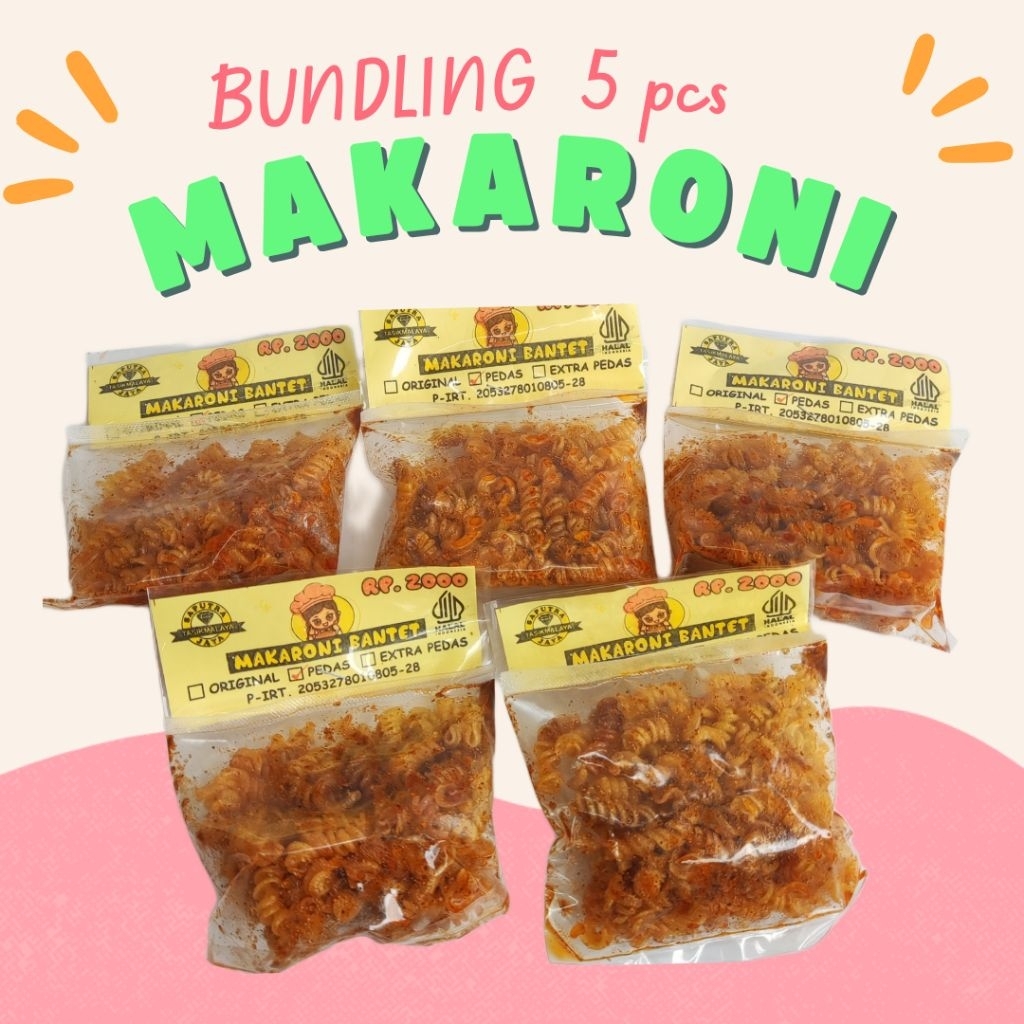 

MAKARONI BANTET PAKET 5 BUNGKUS PEDAS ORIGINAL READY 6 VARIAN