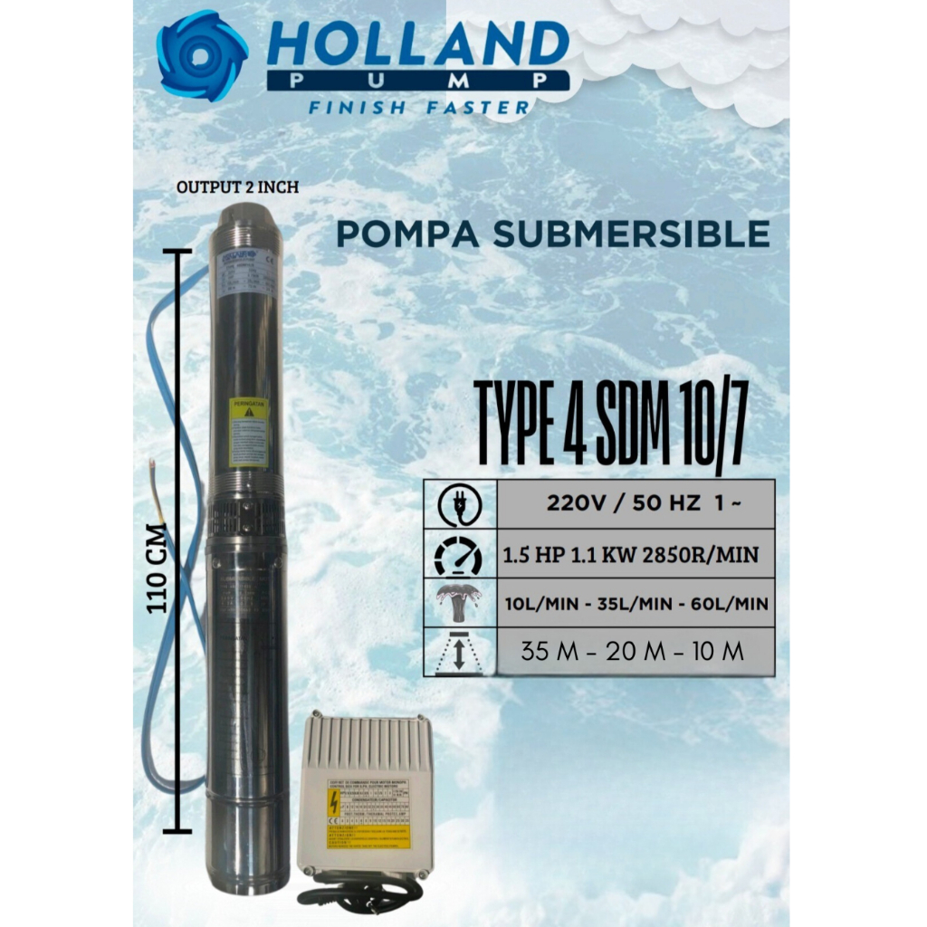 Pompa Air Celup Submersible/ pompa sibel Holland Pump Casing 4 inch 10/7 1.5HP Output 2inch