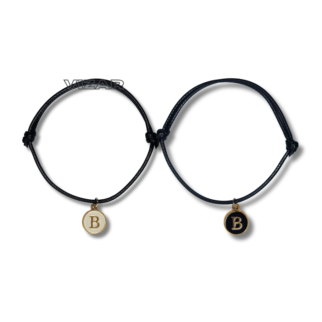 Vizar Gelang Huruf Liontin Inisial Couple / Gelang Tali Kulit Sintetis