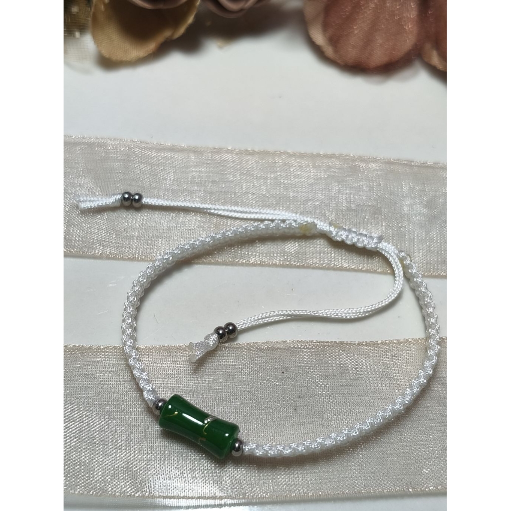 SAMKEST - GELANG PUTIH GIOK TALI GIOK, GELANG KRISTAL GIOK WARNA HIJAU TALI GIOK PUTIH, WHITE BRACEL
