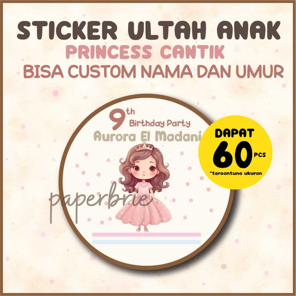

Label Stiker Ultah Anak Tema PRINCESS CANTIK - Custom Nama, Stiker Ulang Tahun Anak