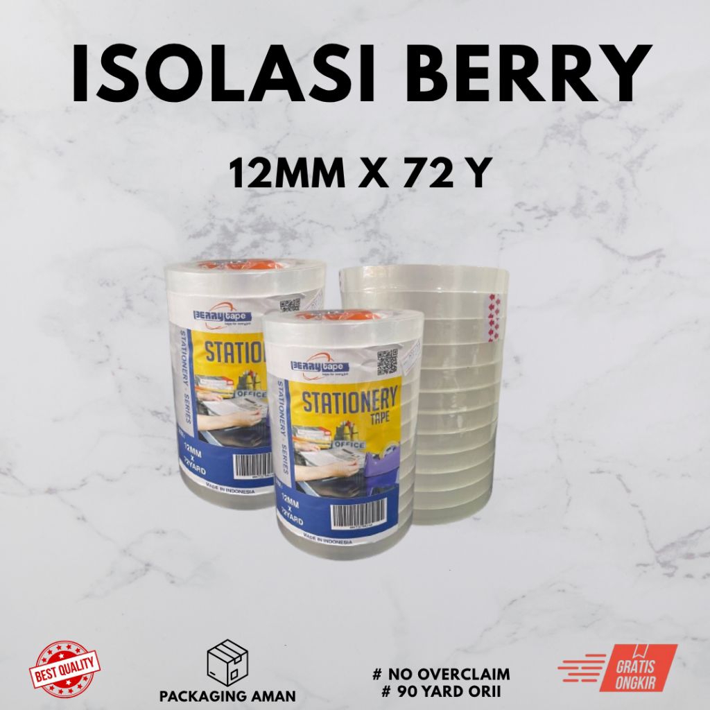 

ISOLASI LAUNDRY MERK BERRY 12 MM - ISOLASI BENING 12 MM X 72 Y ORI - ISOLASI KADO