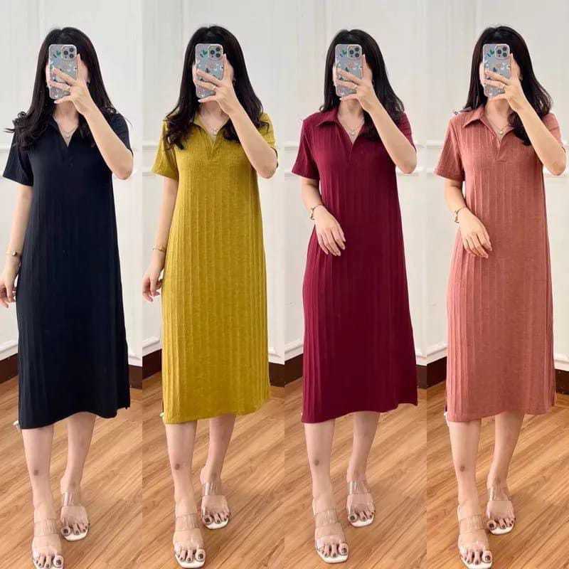 MEGAN DRESS KERAH CASUAL KNIT APRIL FASHION KOREA DASTER POLOS