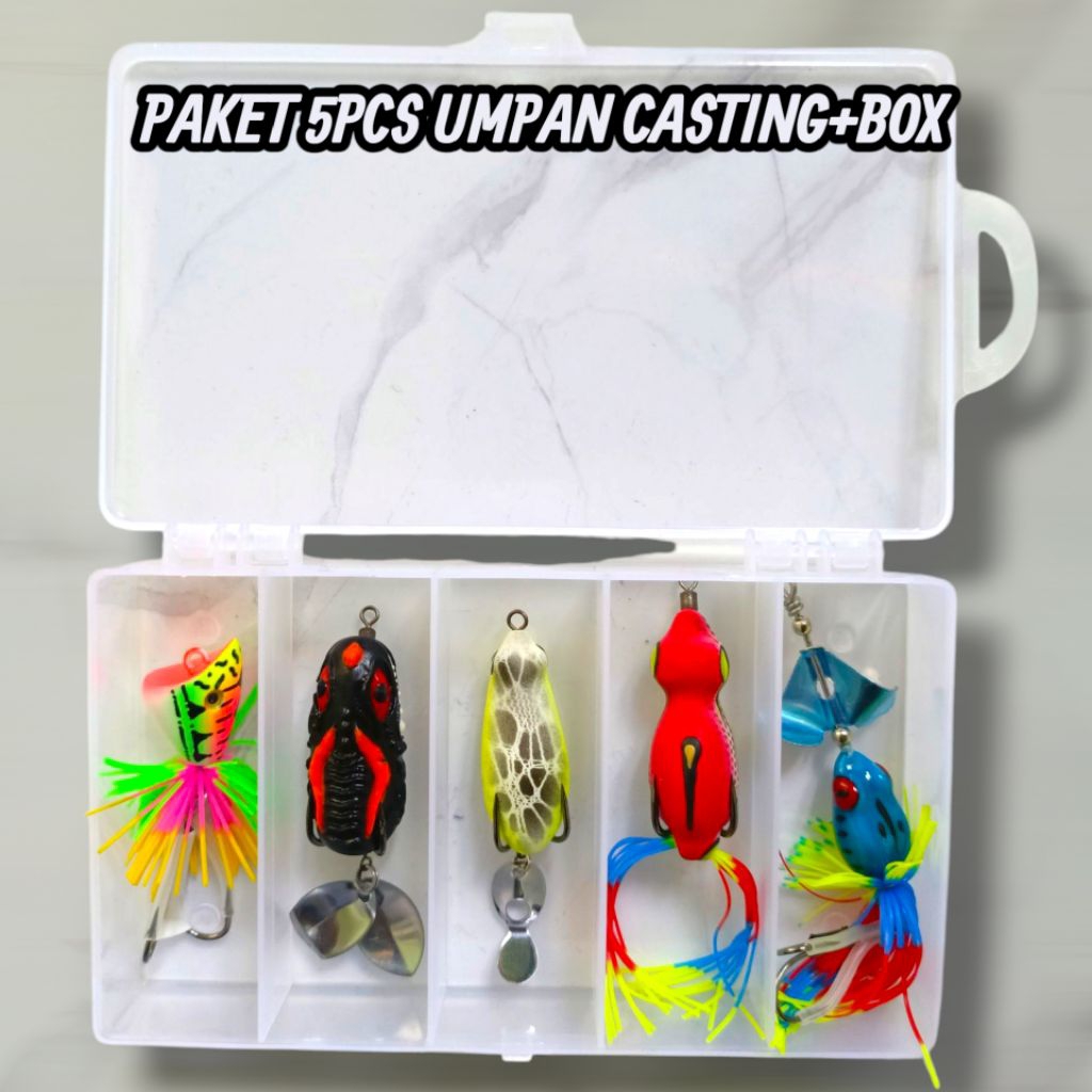 PAKET 5PCS UMPAN CASTING+BOX UMPAN CASTING GABUS TOMAN