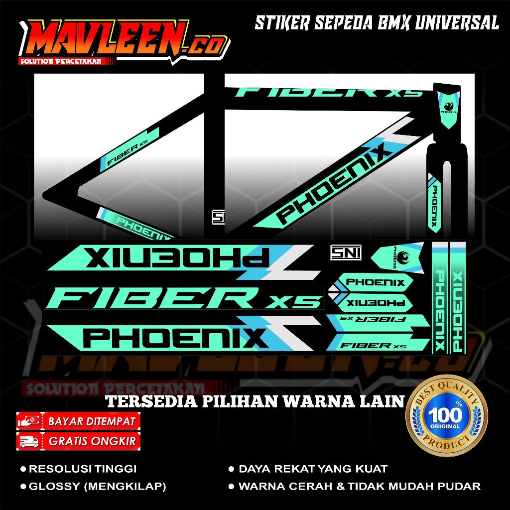 (COD) stiker striping sepeda phoenix fiber x5 BMX 18 20 decal glossy lentur anti air