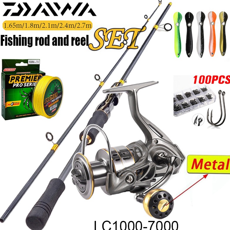 Hemat DAIWA Joran Set Lengkap 16527m Ultralight Joran Serat Karbon dan Gulungan Pancing Logam Umpan 