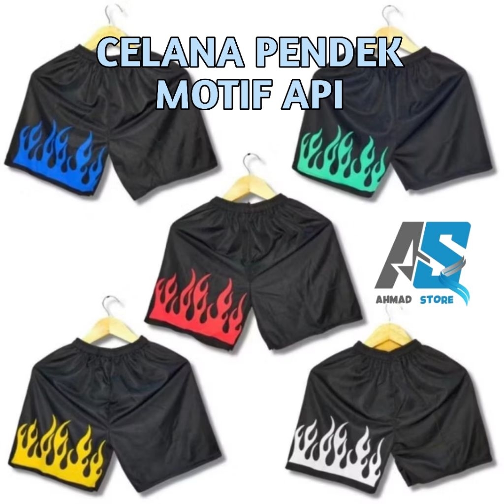Celana Pendek Kolor Pria Wanita Motif Api Olahraga