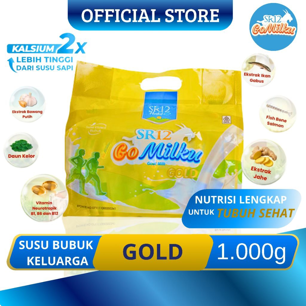 

Gomilku Gold Sachet SR12 Susu Kambing Etawa Rendah Lemak Tinggi Kalsium Kemasan 1.000g