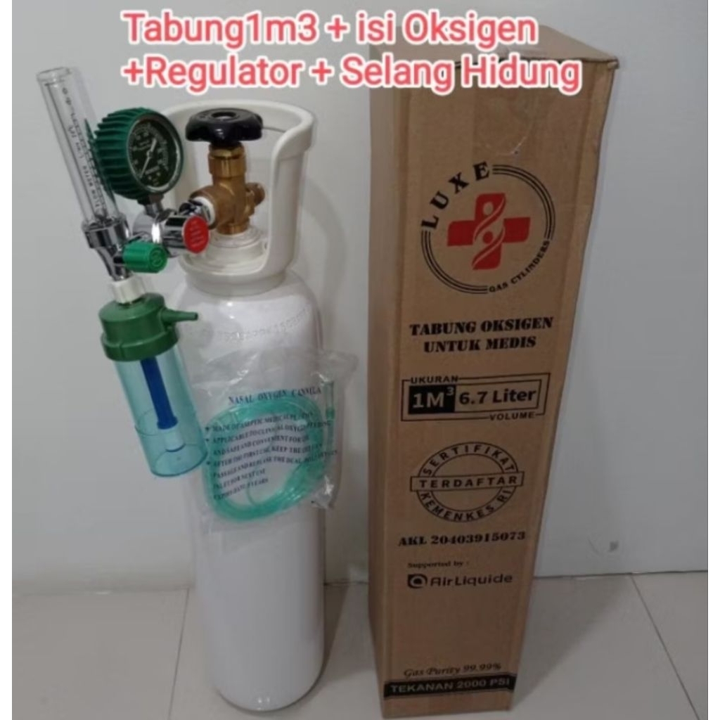 Tabung Oksigen 1 M3 Set Lengkap dengan Isi Oksigen dan Regulator Medis