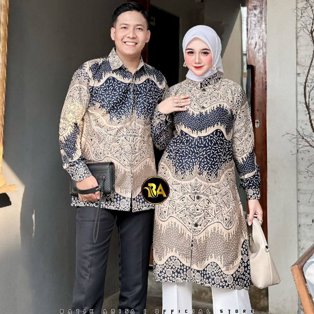 Baju Batik Couple Modern Kemeja Laki Laki Tunik Batik Lengan Panjang