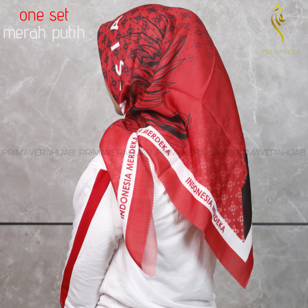 Hijab segiempat kemerdekaan merah putih indonesia / Jilbab segiempat voal motif merah putih