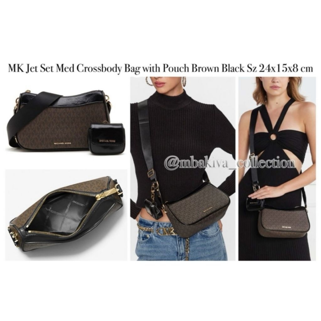 MK Jet Set Med Crossbody Bag with Pouch Brown Black