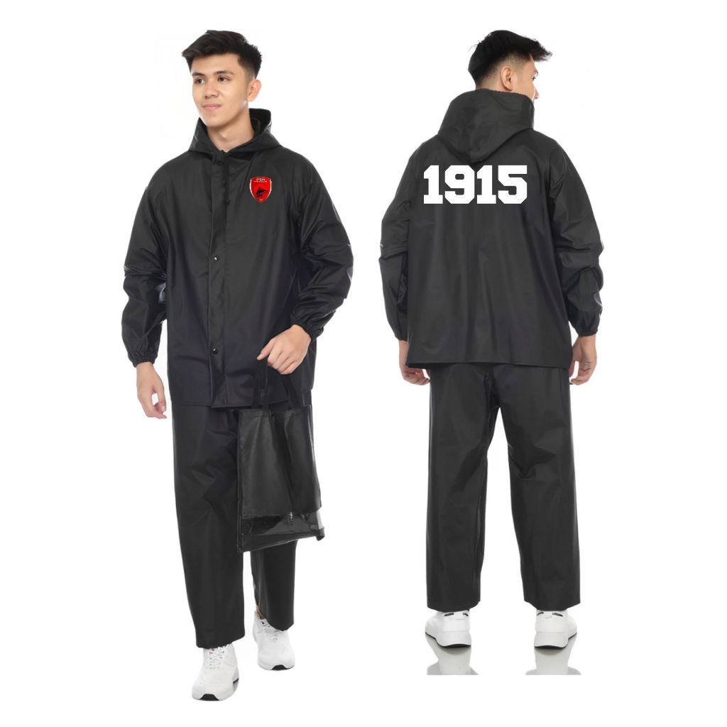Jas Hujan Raincoat Jaket Hujan Motif Bola PSM Makassar Sablon Hitam Mantol Tebal Lentur Elastis