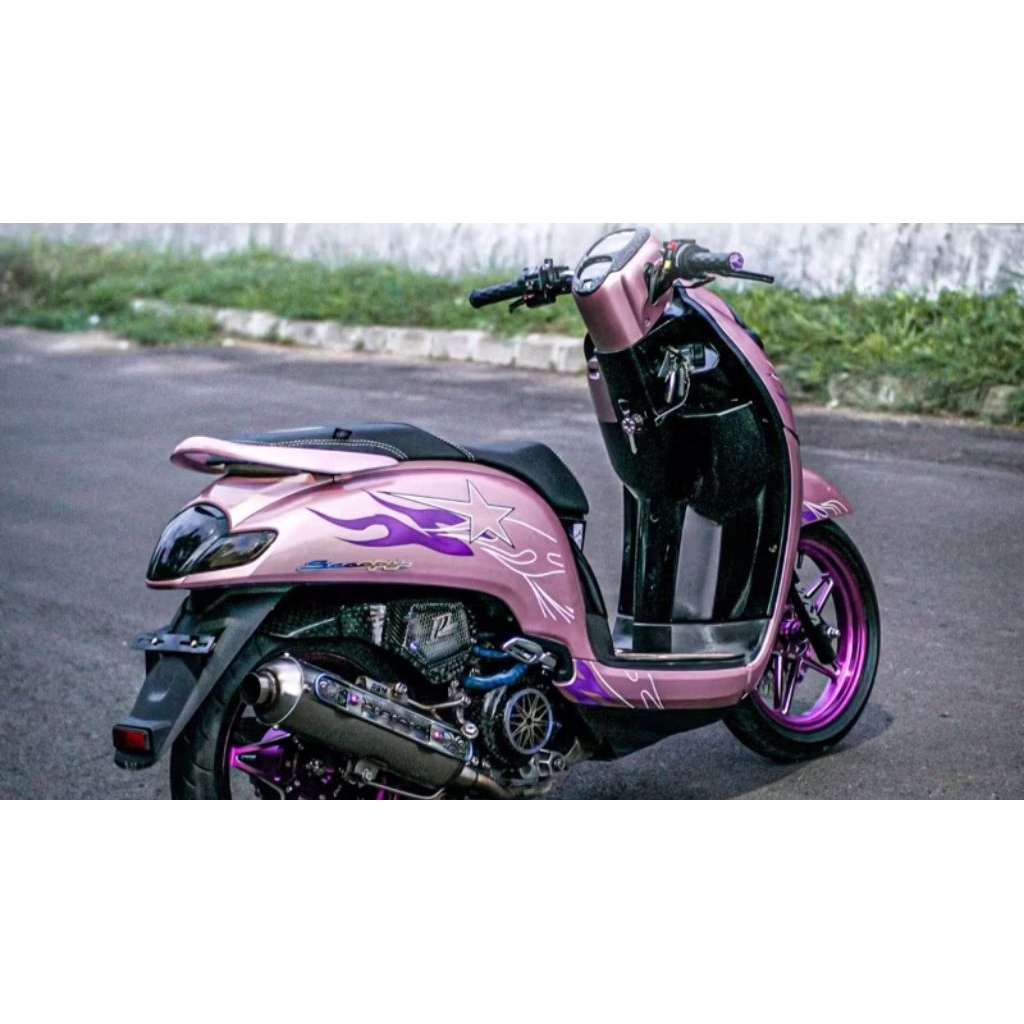 Striping Transparan Laminasi Glossy Scoopy 2017-2019 Custom Desain Star Flame