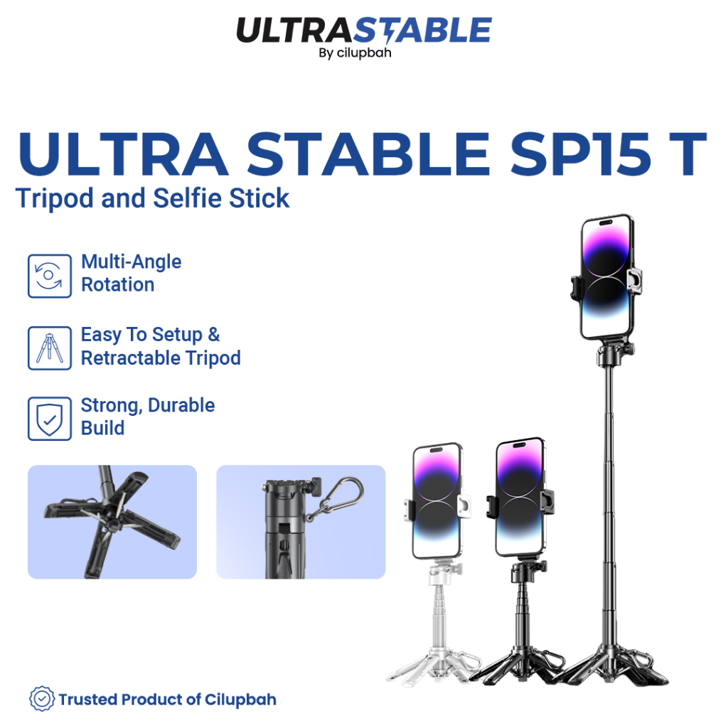 ULTRA STABLE SP15T Mini Tripod Tongsis HP - Selfie Stick Lipat Bisa Berdiri, Multi-Angle Rotation, C