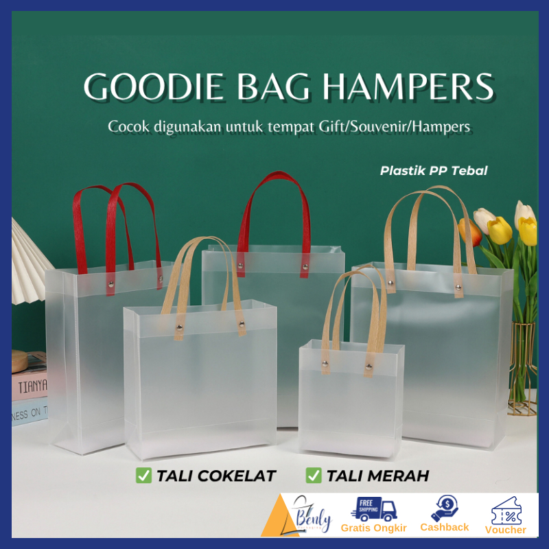 

Tas Hampers Mika PP Doff Polos Transparan Tali Merah /Cokelat / Plastik Bag Transparan Souvenir Ramadhan Christmas Goodie Bag Doff Serbaguna