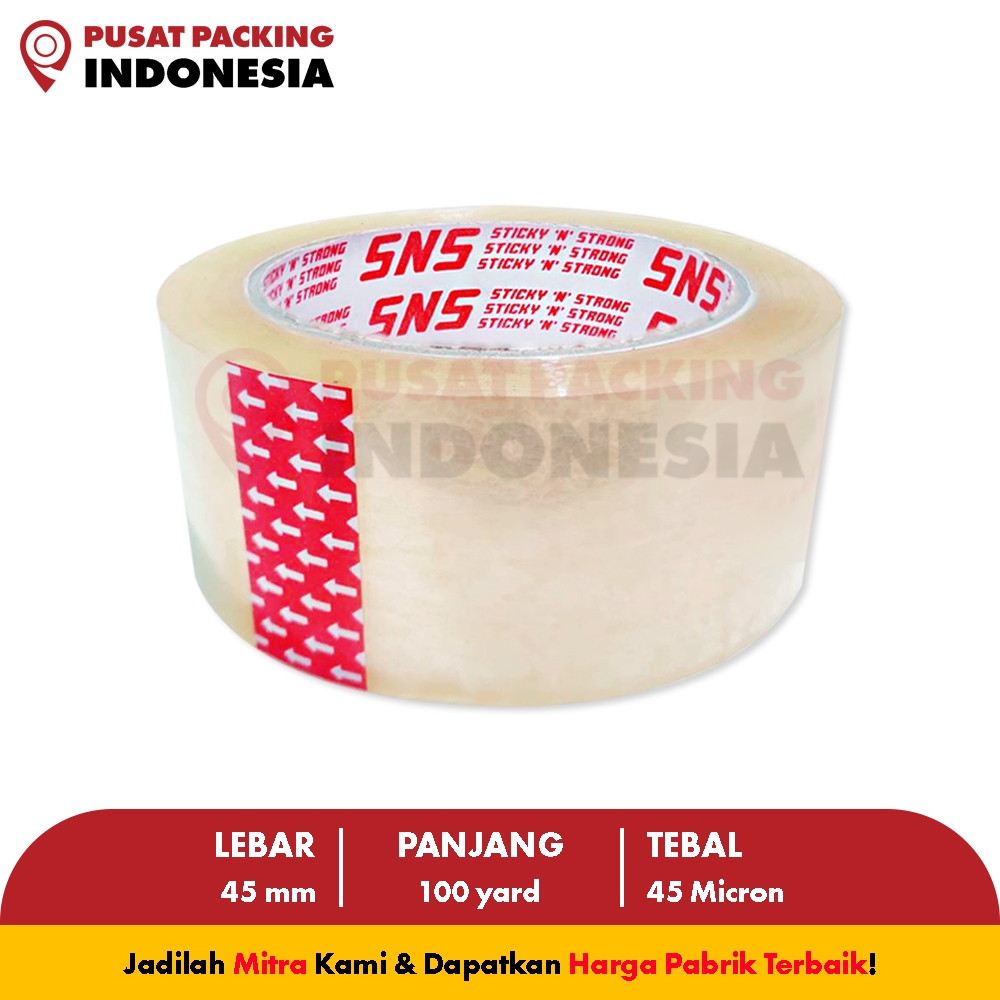 

Lakban Bening / Coklat 100 Yard FULL x 45 Mm x 45 Mic Sticky N Strong (SNS) PUSAT PACKING INDONESIA
