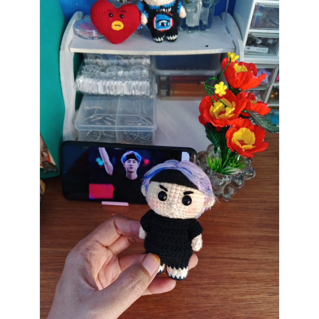 seokjin amigurumi/keyring seokjin/gantungan kunci doll seokjin bts