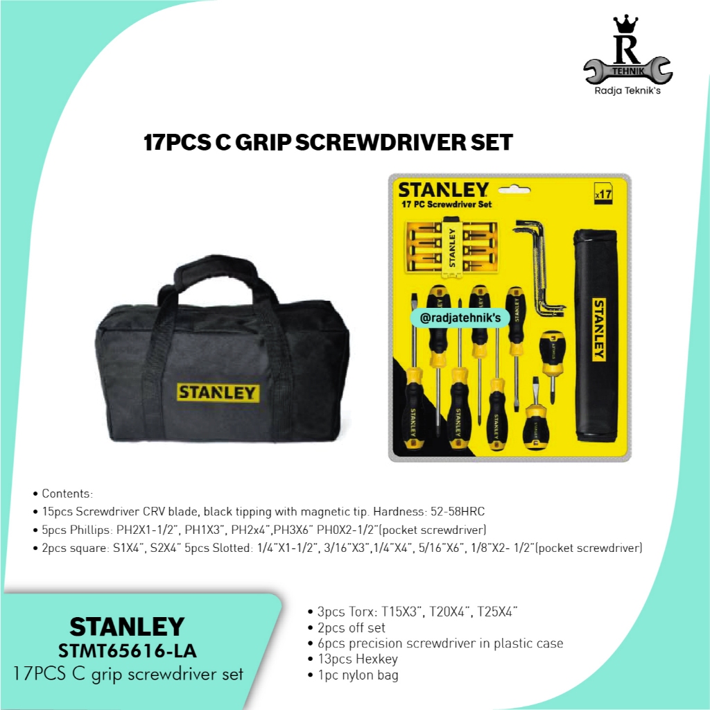 STANLEY  STMT65616-LA 17PCS C Grip Screwdriver Set  Tools Set Stanley  Alat Tukang Serbaguna