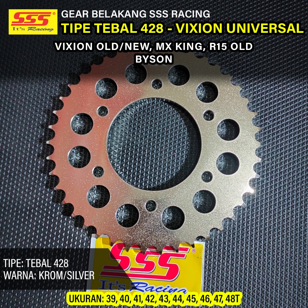 SSS Gear Gir Belakang 428 Yamaha Vixion All Byson Bison Scorpio R15 V1/V2 MX King Ukuran 39T 40T 41T