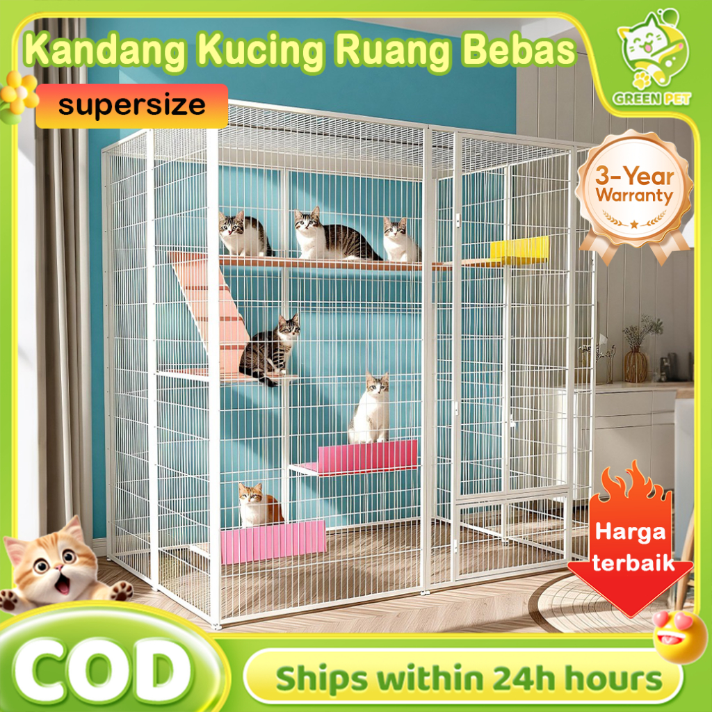 Kandang kucing besar rumah kucing Vila Kucing Kandang Kandang Hewan Pagar Besi Kandang Hamster Burun
