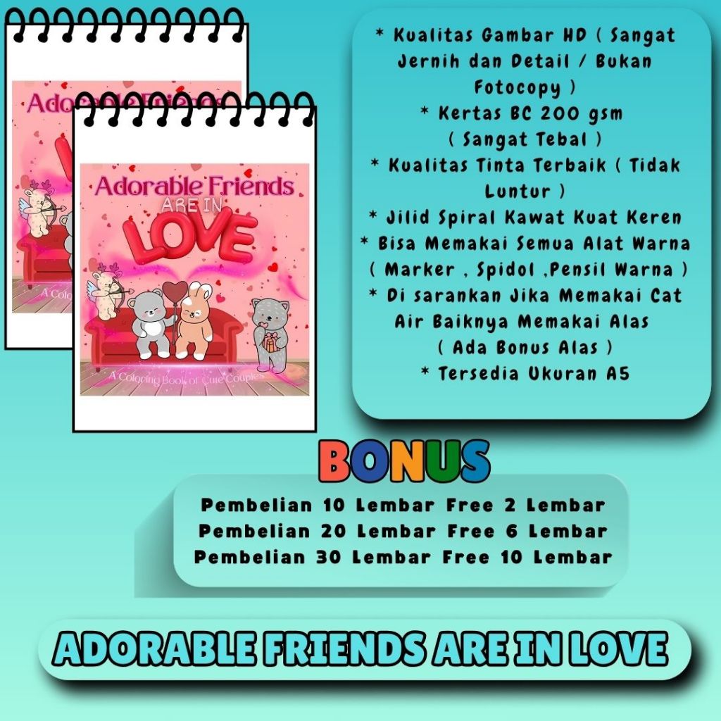 

Adorable Friends Coloring Book Buku Mewarnai A5 A4 Kertas Tebal Gambar HD Jernih Bagus Tema Bisa Request