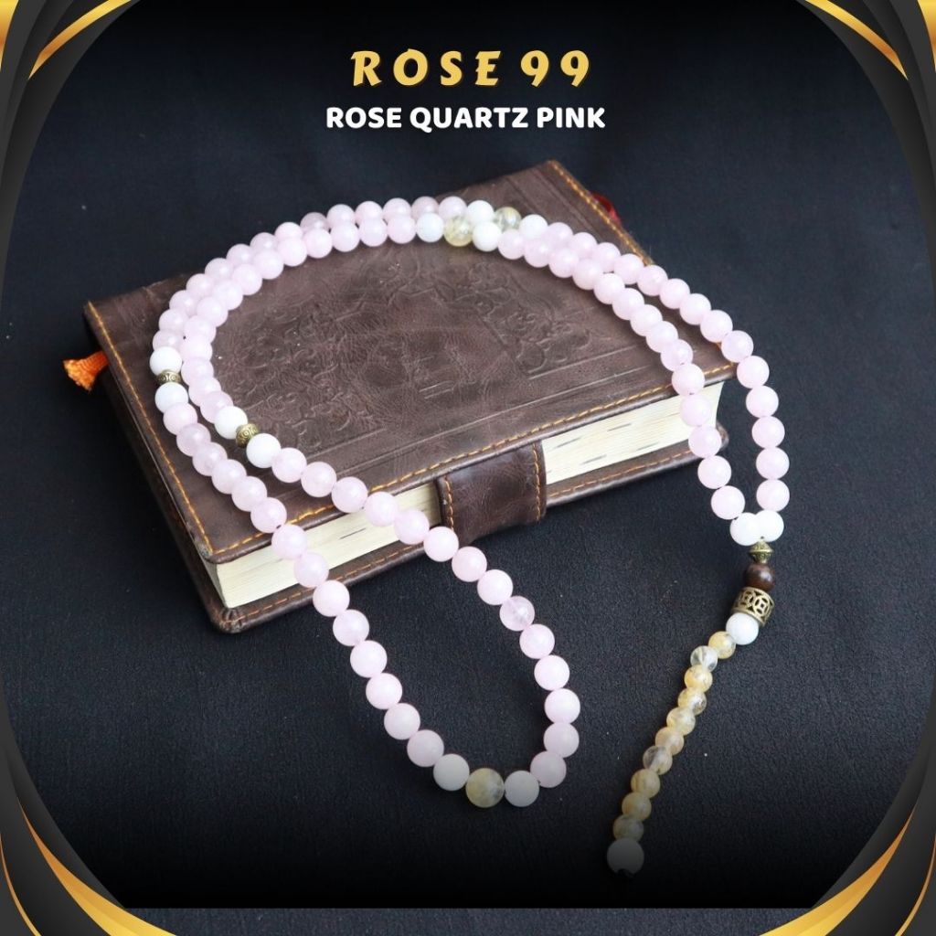 Tasbih Batu Pink Merah Muda Giok Putih Citrine Kristal Alam Akik ASLI Cantik Mewah Elegan 99 Butir
