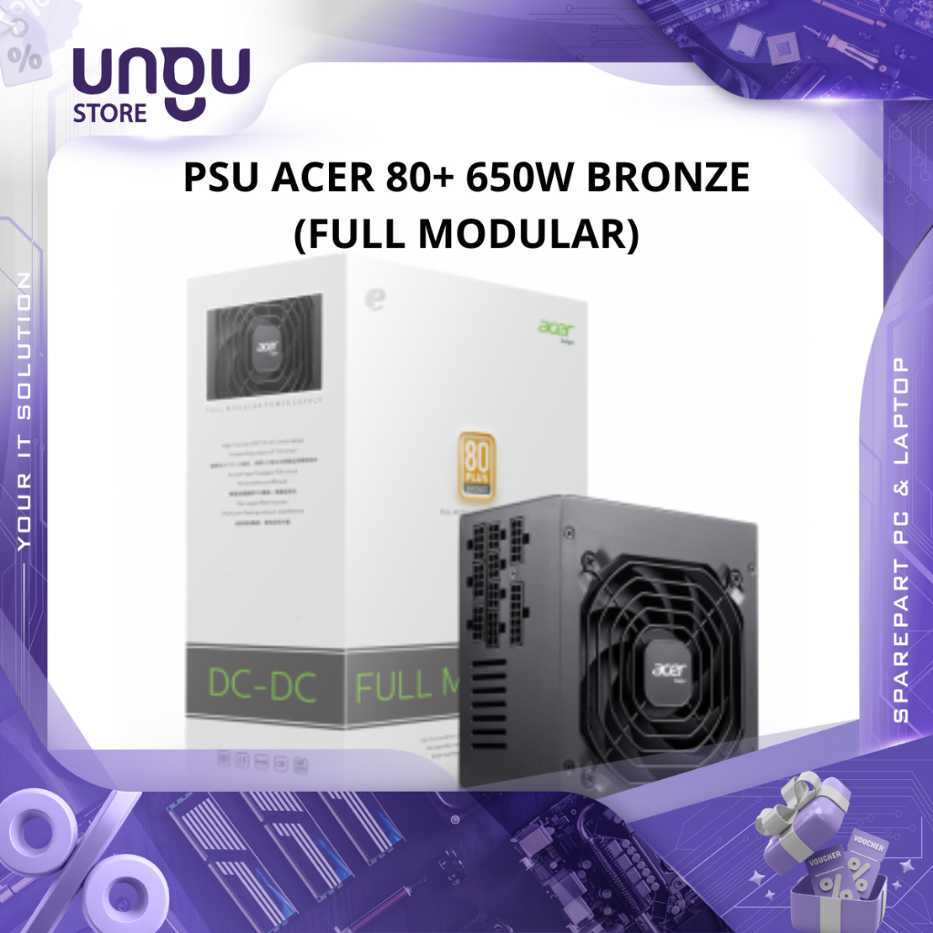 PSU Acer 80+ 650W Bronze PSU PC Komputer 80+ Full Modular Power Supply 650 Watt eMachines