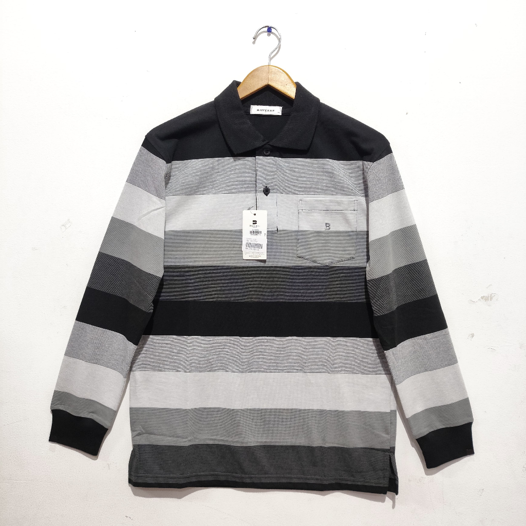 BAVERRE Kaos Polo Motif Salur Katun Lengan Panjang VPB20015B