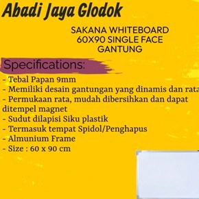 

Sakana Whiteboard 60x90 Single Face Gantung
