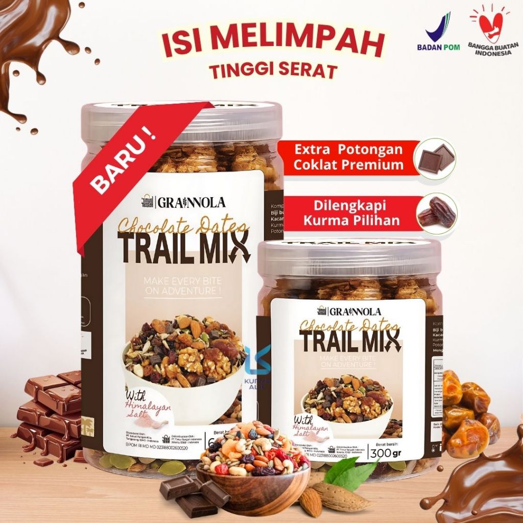 

Trail Mix Choco Dates Makanan Diet Snack Sehat Isi Melimpah Kacang Walnut Almond dan Buah Kering