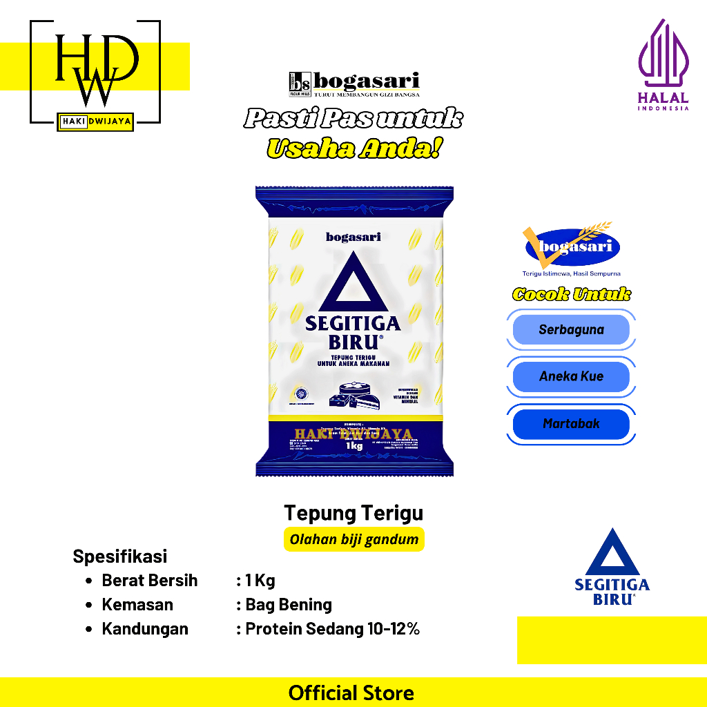 

[1kg] Bogasari Segitiga Biru Tepung Terigu Protein Sedang Serbaguna untuk Kue, Gorengan & Makanan Rumahan
