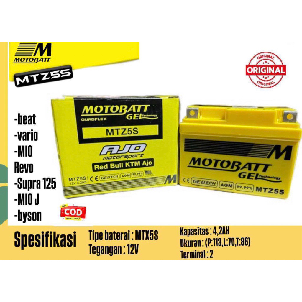 Aki accu acu kering mottobat MTZ5S beat vario mio byson supra 125