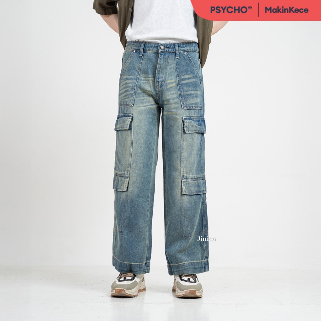 JINISO - Denim Highwaist Cargo Loose Jeans Pria 555