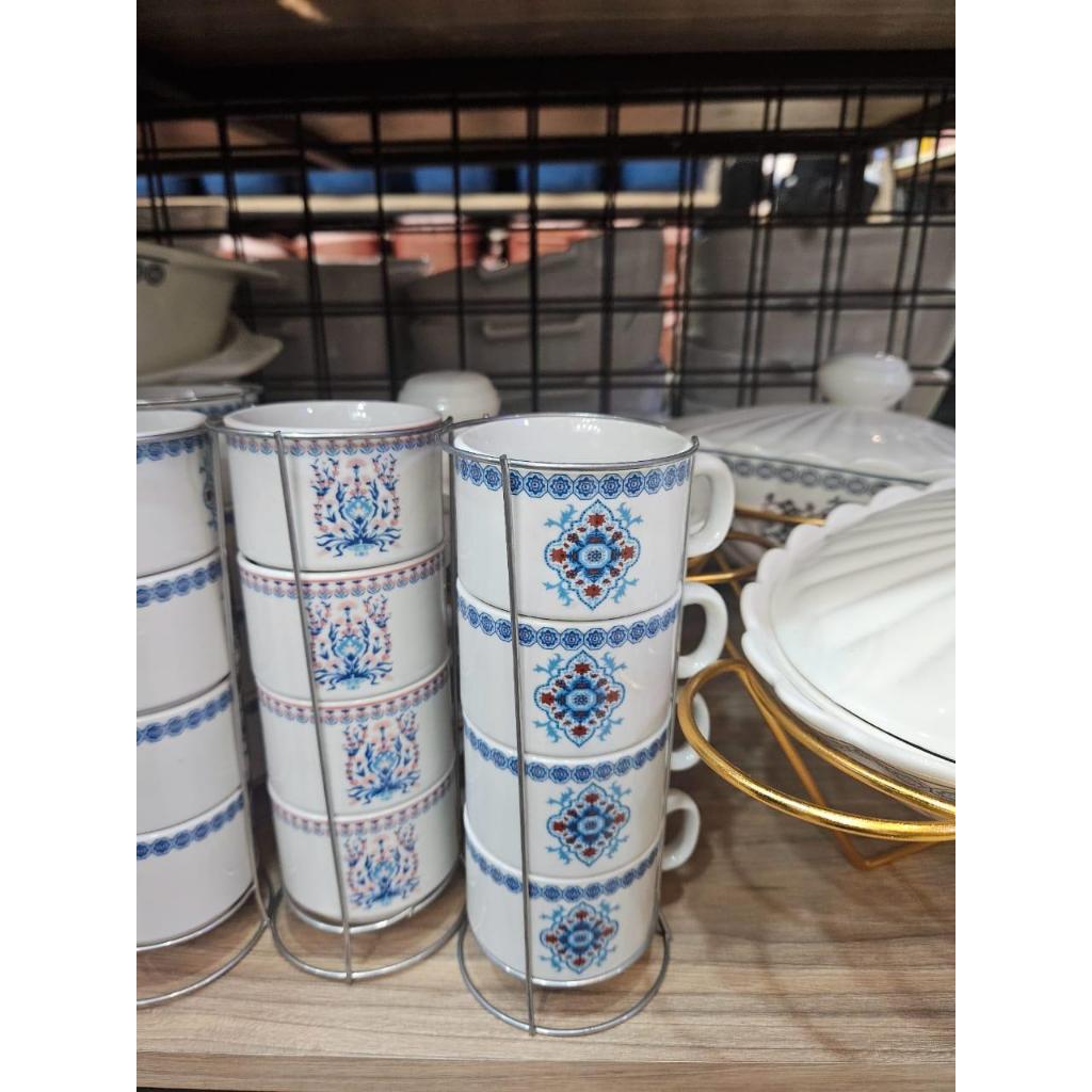 Pero Turkish Tea Cup Set Of 4 With Stand - Gelas Keramik Set Isi 4 dengan Rak Gelas