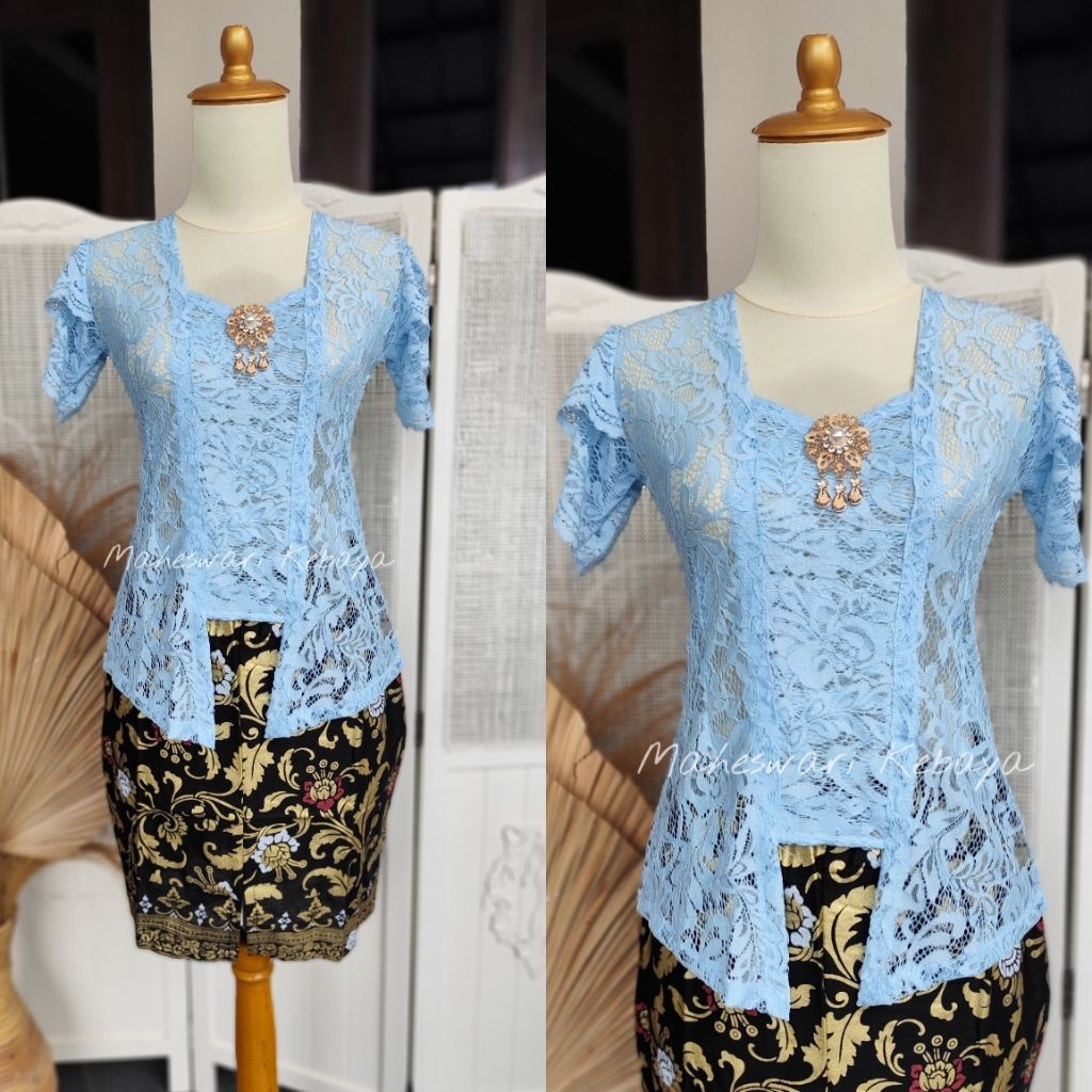 Kebaya Bali Set Brukat Lilit Babyblue Rok Pendek