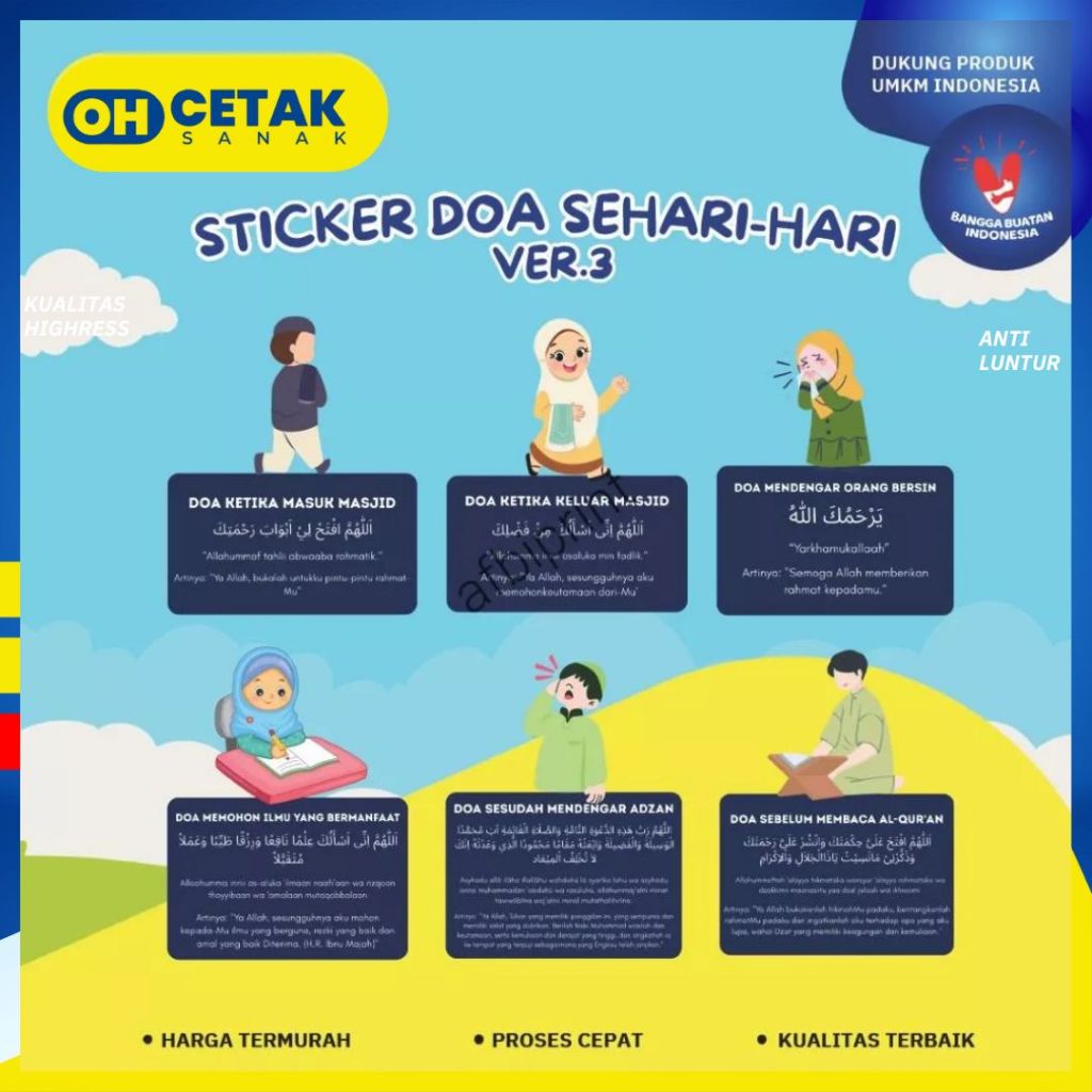 

Sticker Doa Sehari-Hari Versi 3 I Sticker Tempelan Kaca/Pintu untuk Edukasi Anak Kecil I Oh Cetak Sanak