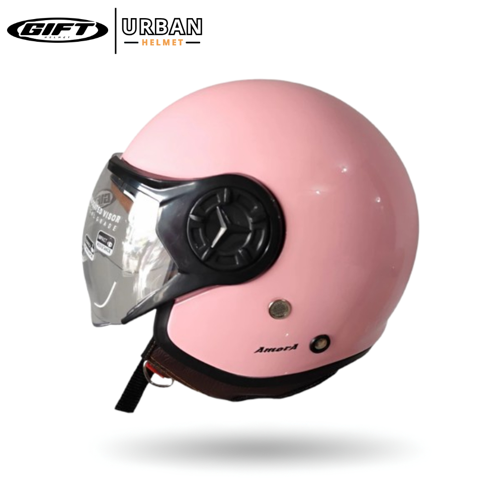 Helm BOGO GIFT AMORA Wanita Hijab Helm Cewek Murah /  Helm Half Face sudah SNI Warna Pink Glossy