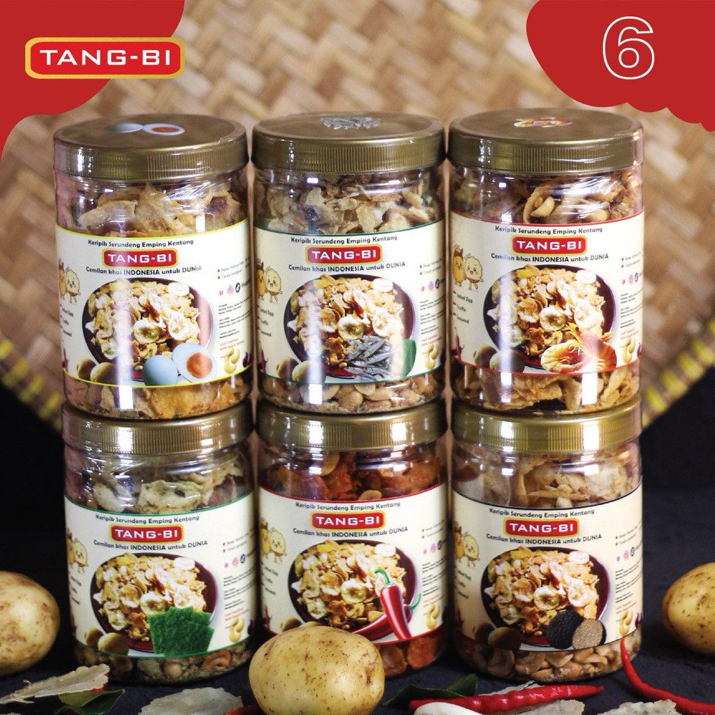 

Paket AMBYAR isi 6 toples (750 ml) - Keripik Kentang Emping Tangbi Jajanan Cemilan Nusantara