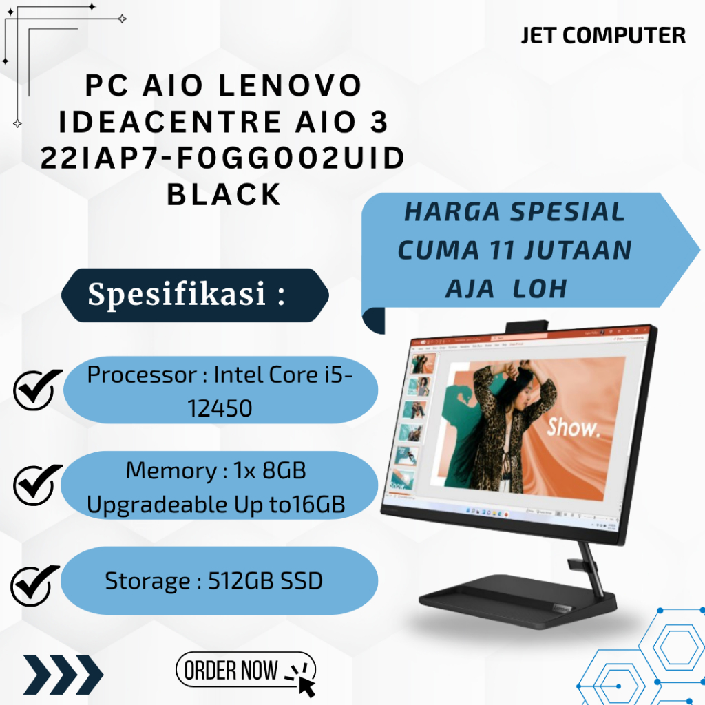 PC AIO LENOVO IdeaCentre AIO 3 22IAP7-F0GG002UID BLACK